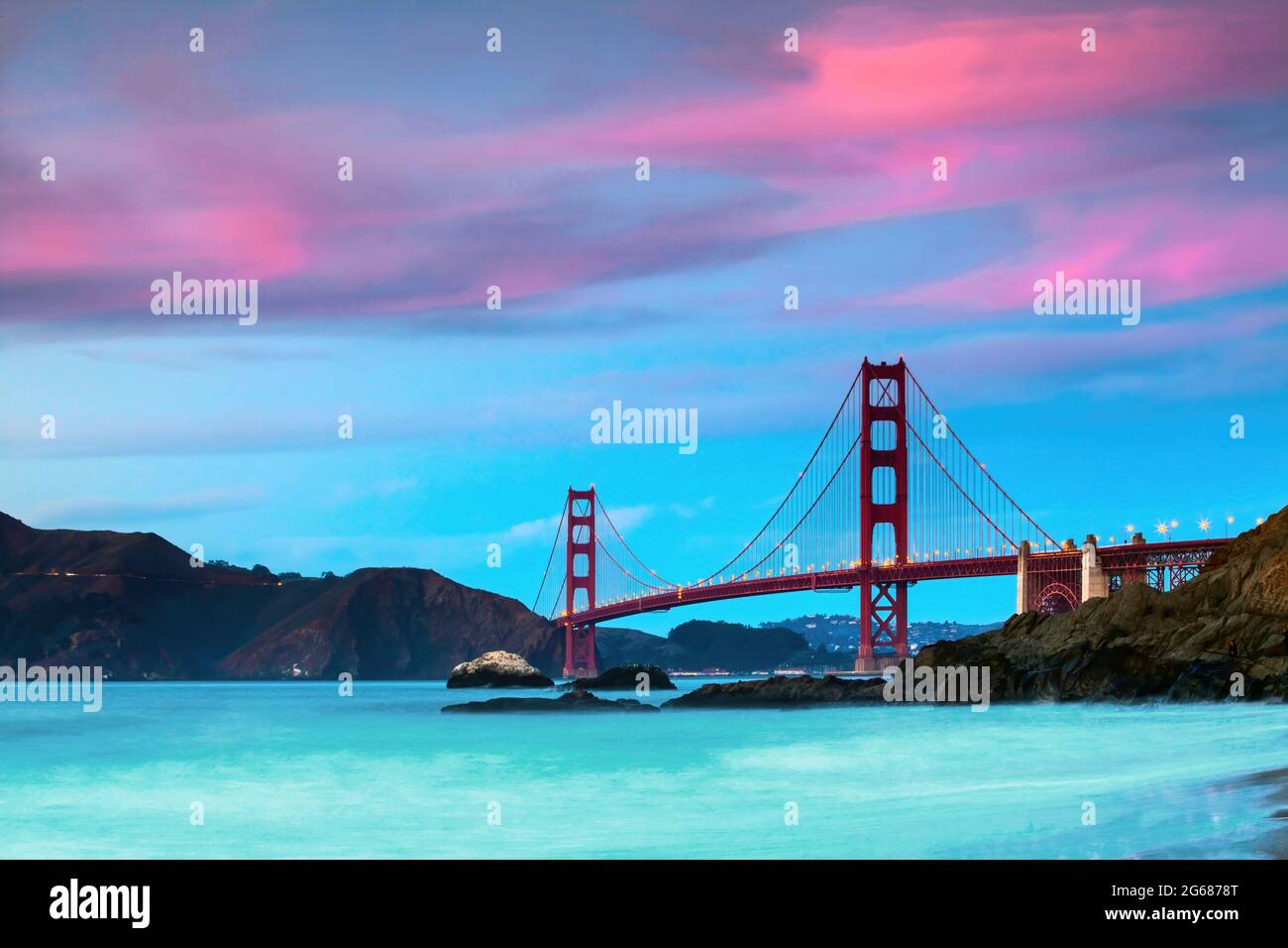 Golden Gate Bridge al tramonto Foto Stock