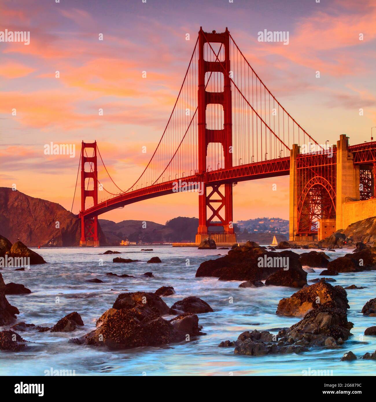 Golden Gate Bridge al tramonto Foto Stock