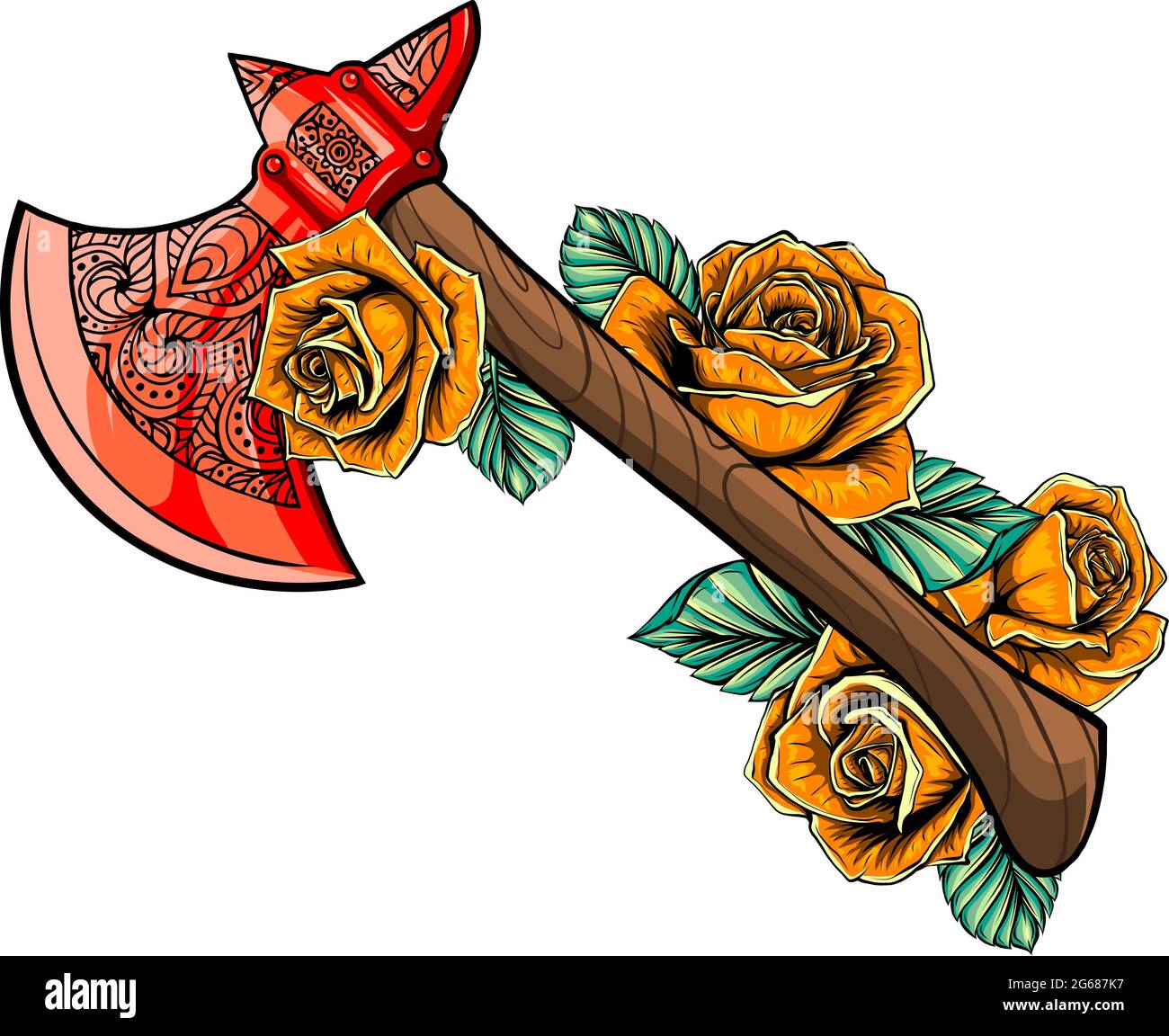 illustrazione vettoriale di ascia con disegno di rose Illustrazione Vettoriale