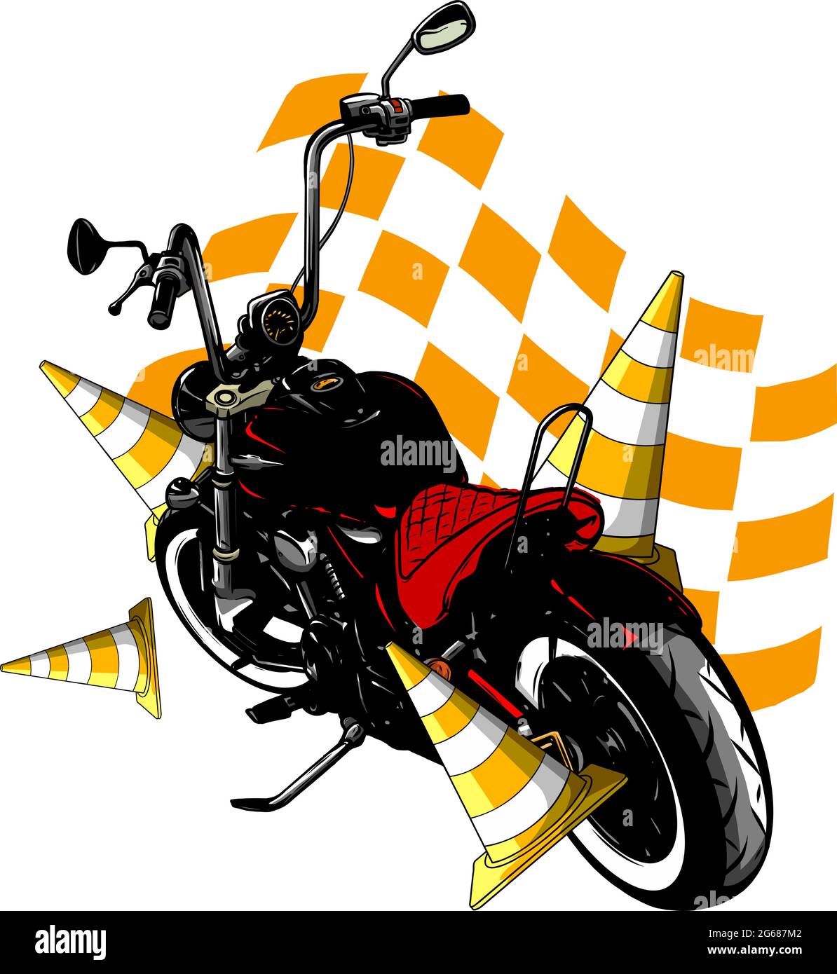 Vecchia bici da bob nera d'epoca con bandiera da corsa Illustrazione Vettoriale