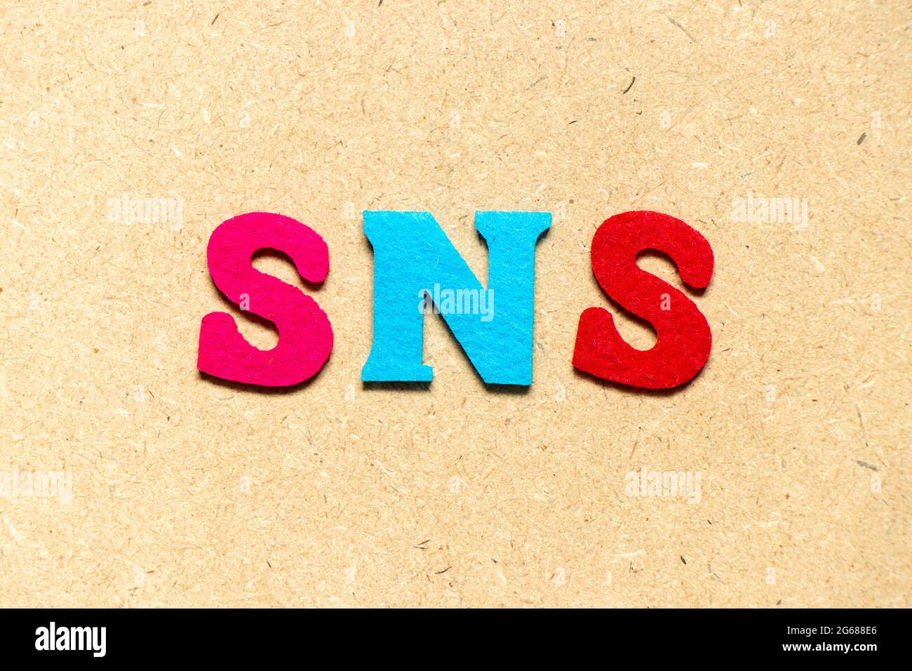 Colore tessuto lettera alfabeto in parola SNS (abbreviazione di Social Networking Site o spiacente non dispiace) su sfondo di legno Foto Stock