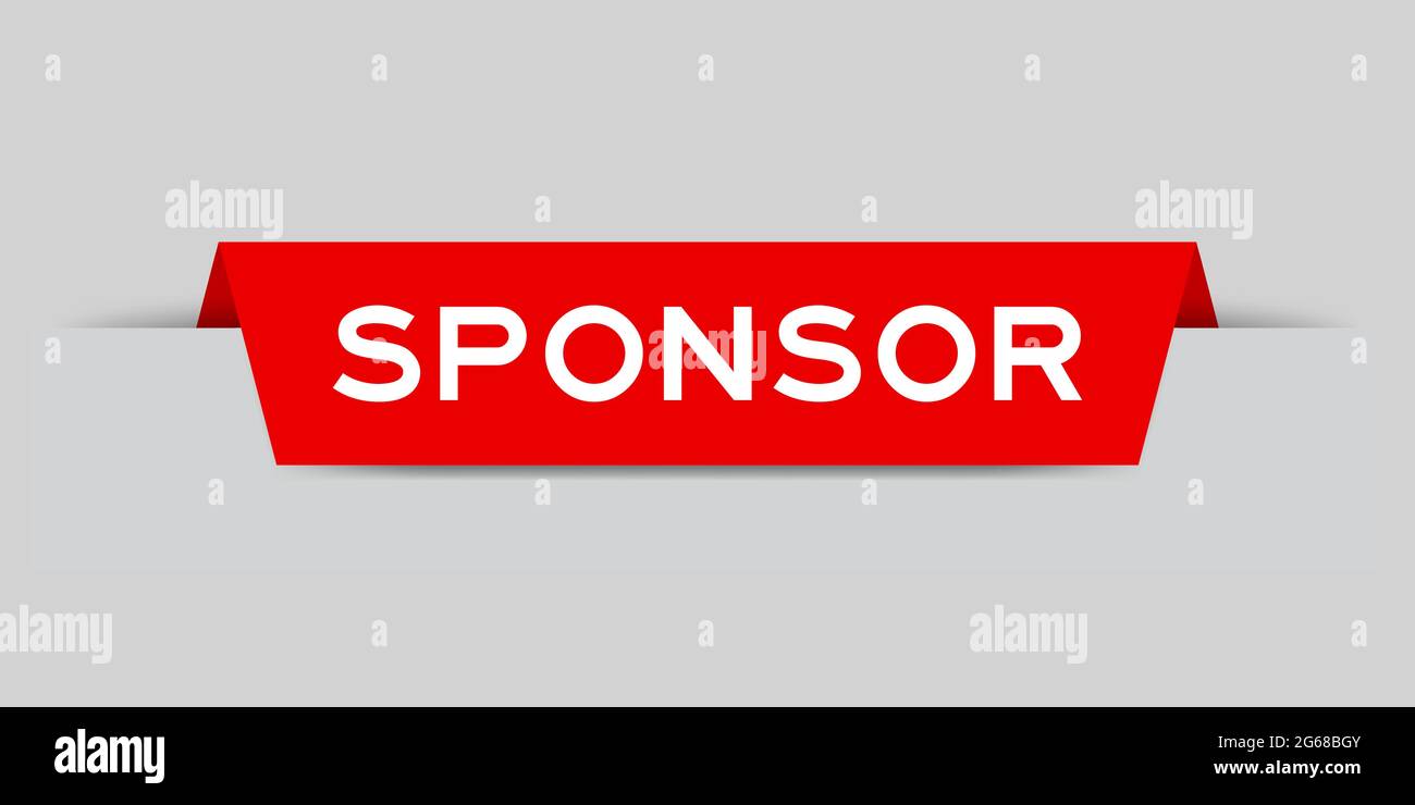 Etichetta di colore rosso inserita con la parola sponsor su sfondo grigio Illustrazione Vettoriale