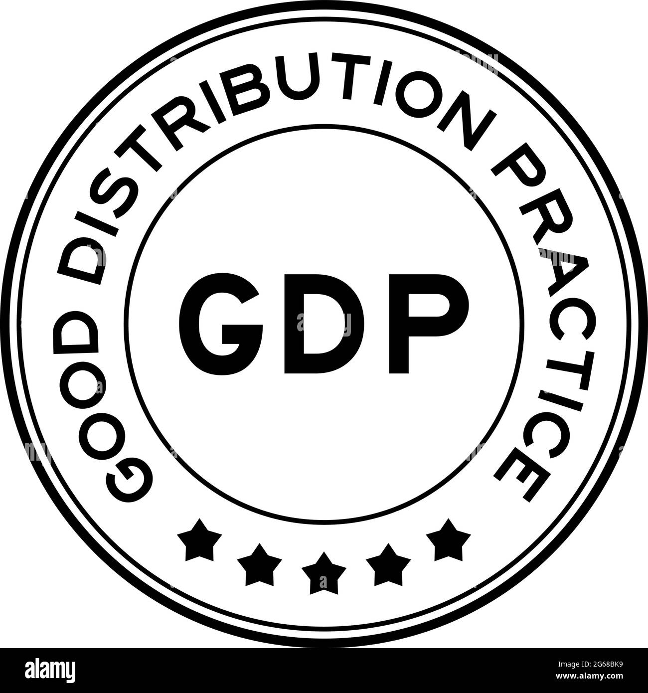 Colore nero GDP buona pratica di distribuzione tondino etichetta su sfondo bianco Illustrazione Vettoriale