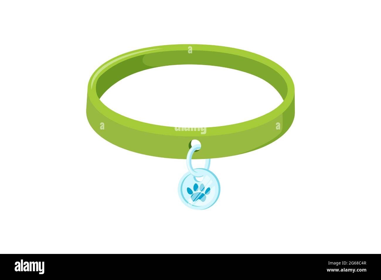 Colletto in PET con pendente in argento. Colletto verde per cani e gatti. Illustrazione vettoriale in simpatico stile cartoon Illustrazione Vettoriale