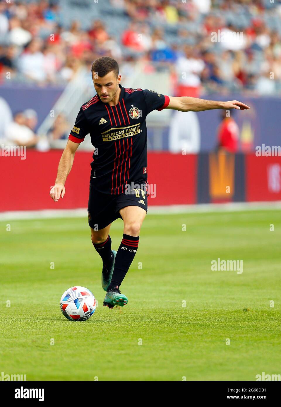 Chicago, USA, 03 luglio 2021. Major League Soccer (MLS) Atlanta United FC Brooks Lennon (11) gestisce la palla contro il Chicago Fire FC al Soldier Field di Chicago, Illinois, USA. Chicago ha vinto 3-0. Credit: Tony Gadomski / All Sport Imaging / Alamy Live News Foto Stock