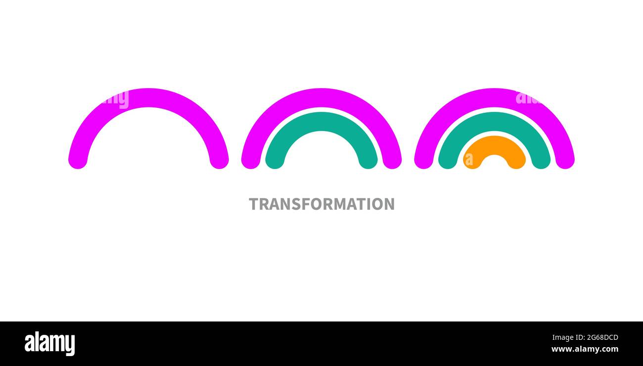 Logo Transform. Simbolo di innovazione, sviluppo e progresso. Cartello di coaching e complicazione. Concetto di allenatore. Illustrazione Vettoriale