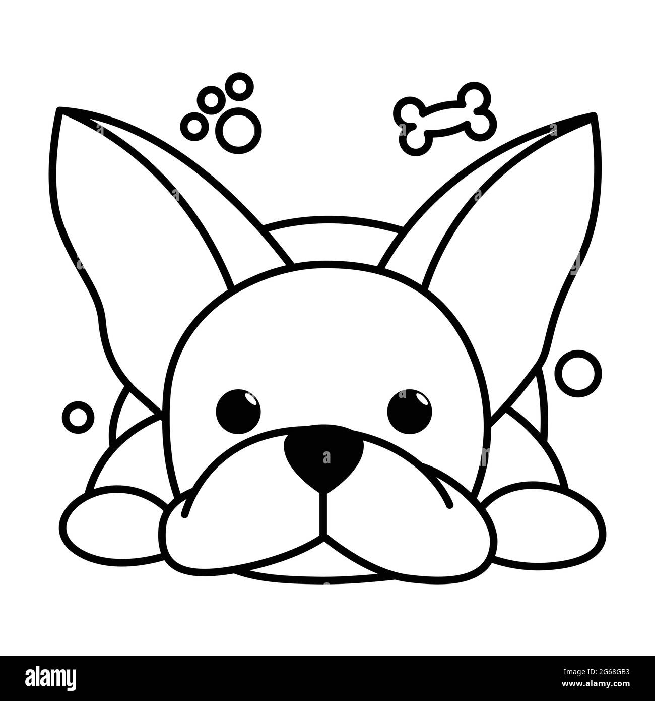 Black line vettoriale illustrazione cartone animato su uno sfondo bianco di un bel Bulldog francese. Illustrazione Vettoriale