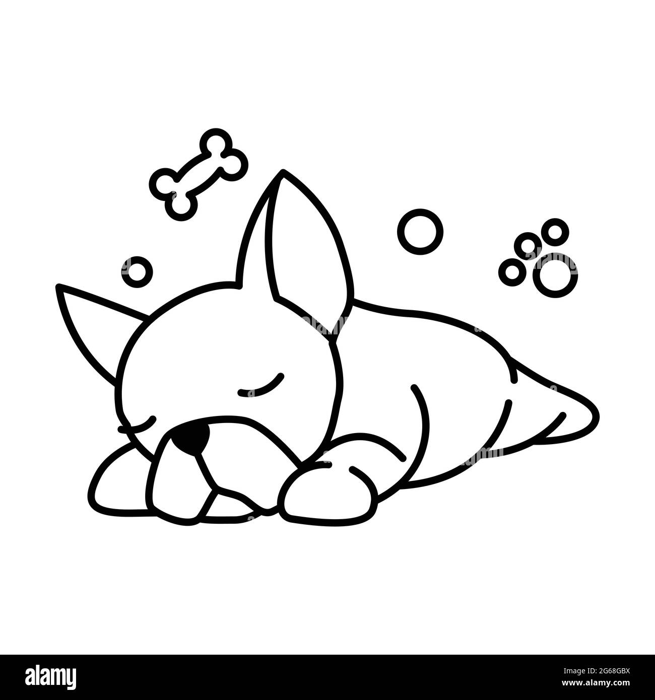 Black line vettoriale illustrazione cartone animato su uno sfondo bianco di un bel Bulldog francese. Illustrazione Vettoriale