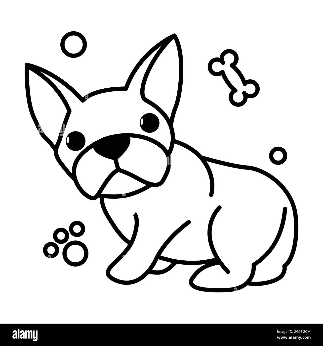 Black line vettoriale illustrazione cartone animato su uno sfondo bianco di un bel Bulldog francese. Illustrazione Vettoriale