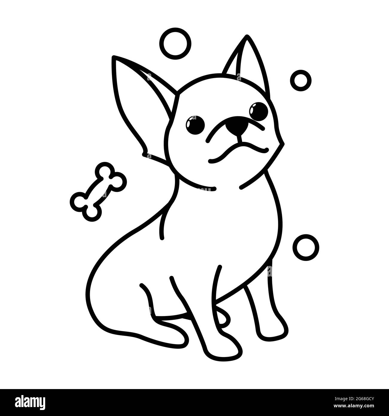 Cute Cartoon Vector Illustrazione icona di un cane cucciolo Chihuahua. È stile di contorno. Illustrazione Vettoriale
