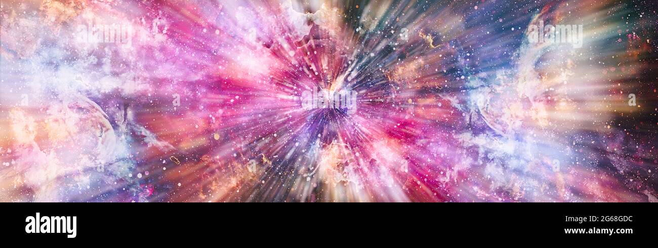 Panorama view Warp Space , Abstract of Warp o Hyperspace Motion STAR Trail. Elementi di questa immagine forniti dalla NASA Foto Stock