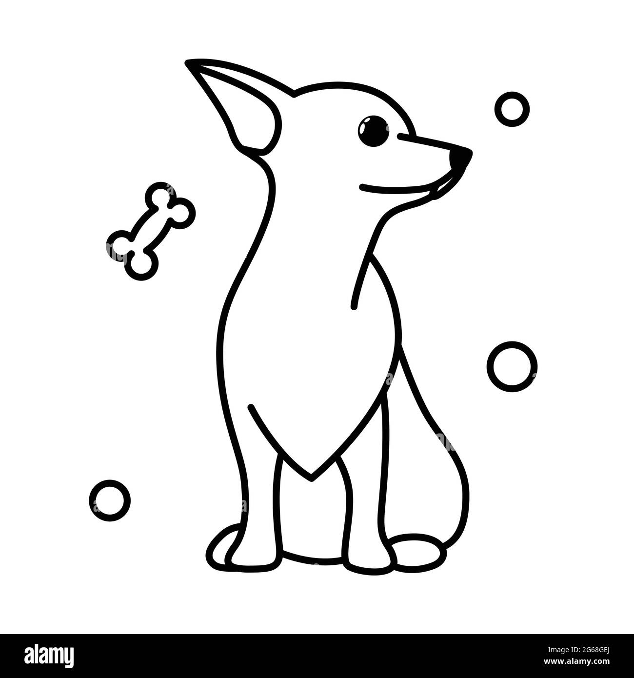 Cute Cartoon Vector Illustrazione icona di un cane cucciolo Chihuahua. È stile di contorno. Illustrazione Vettoriale