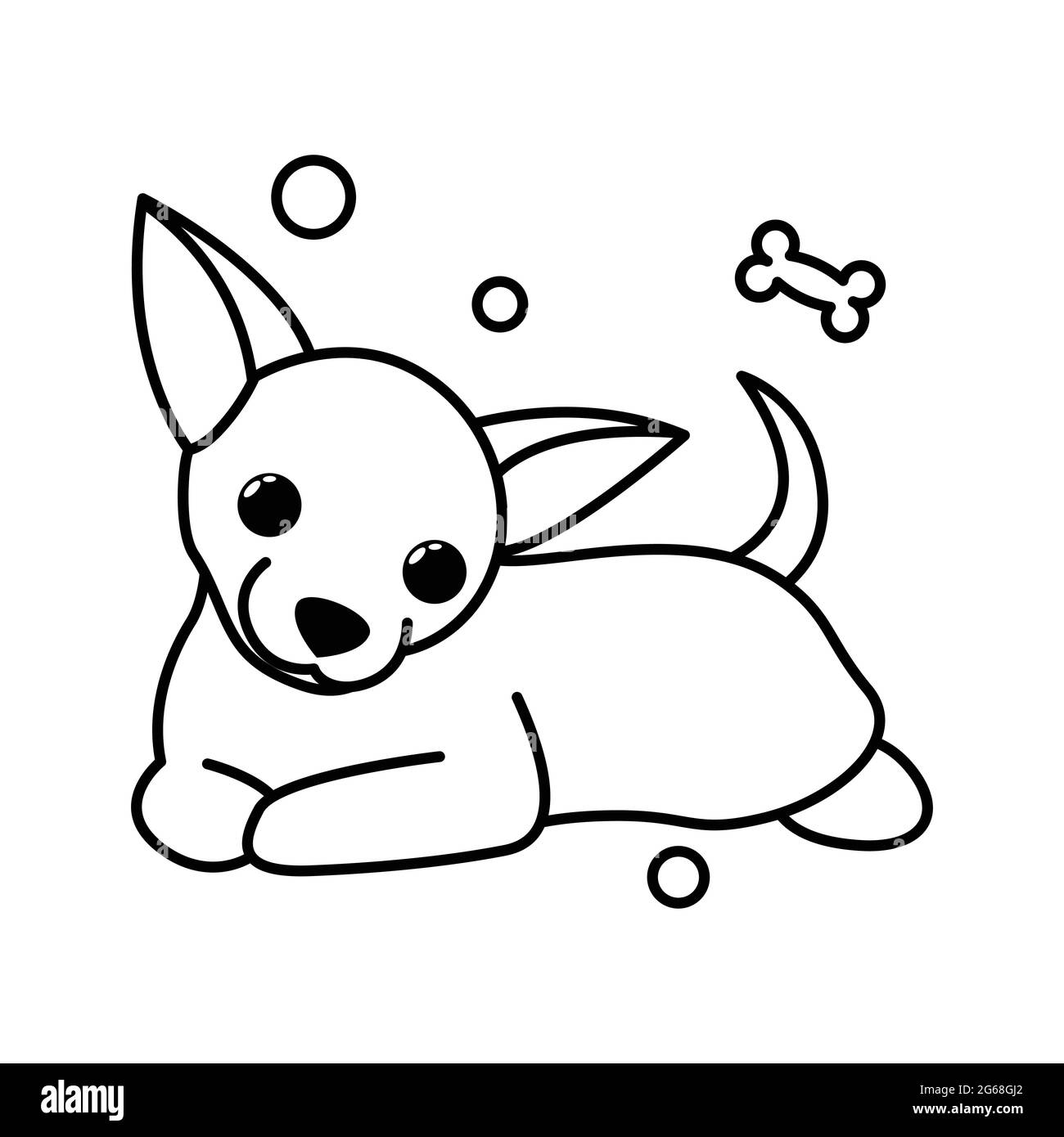 Cute Cartoon Vector Illustrazione icona di un cane cucciolo Chihuahua. È stile di contorno. Illustrazione Vettoriale