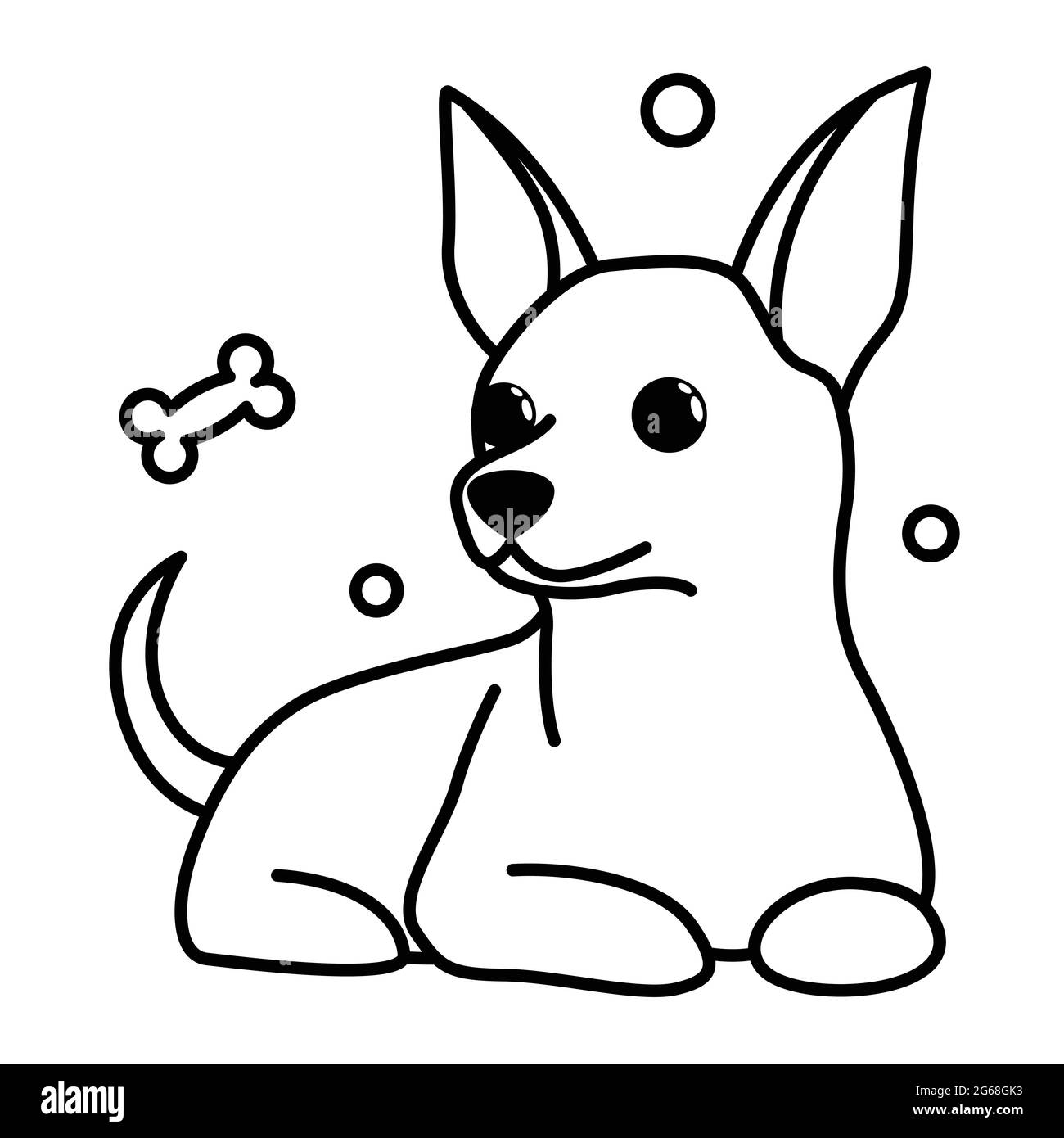 Cute Cartoon Vector Illustrazione icona di un cane cucciolo Chihuahua. È stile di contorno. Illustrazione Vettoriale