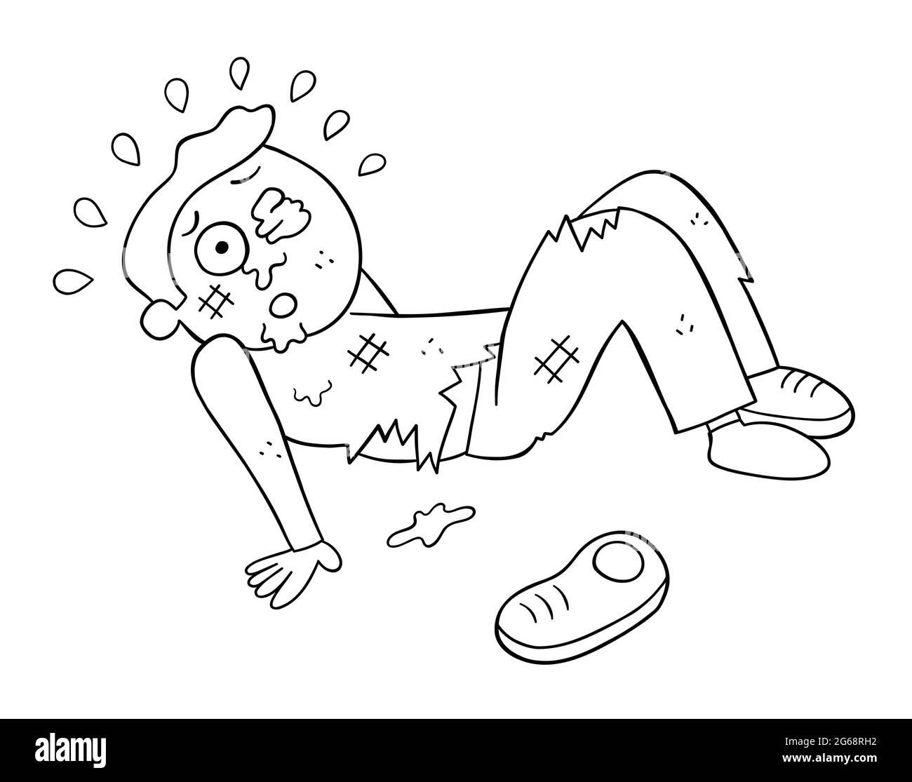 Fumetto uomo picchiato, illustrazione vettoriale. Contorno nero e colore bianco. Illustrazione Vettoriale