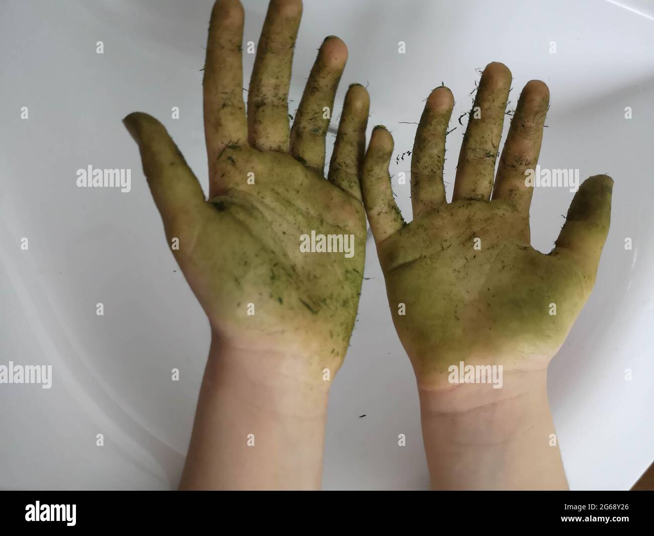 Lasciate che i bambini giochino in giardino e siano sporchi Foto Stock