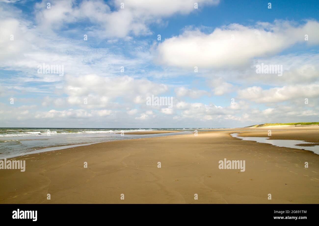 Spiaggia di sabbia nel Parco Nazionale di Dunien van Texel, Mare del Nord, Olanda Foto Stock