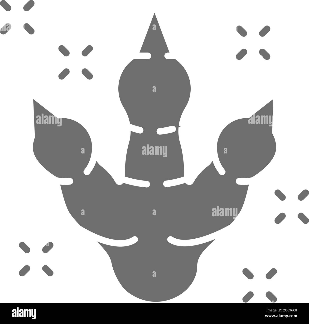 Footprint di dinosauro vettoriale, icona grigia tempo preistorico. Illustrazione Vettoriale