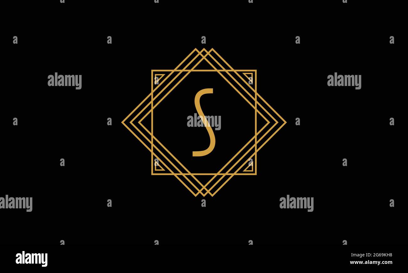 Logo Letter L art deco minimalistico di colore oro isolato su sfondo nero con cornice quadrata Illustrazione Vettoriale