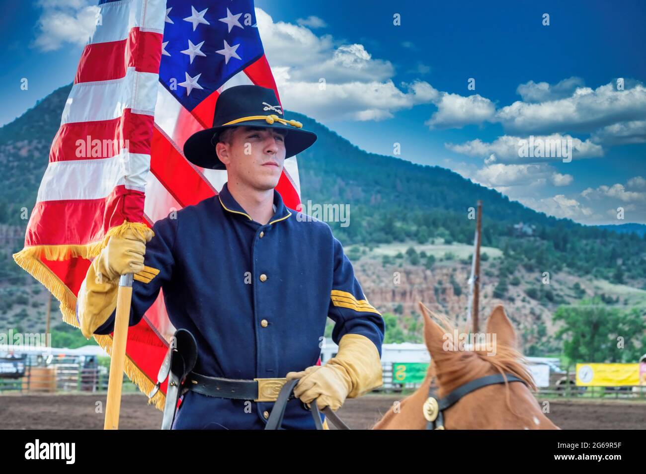 Guardia dei colori al rodeo Foto Stock