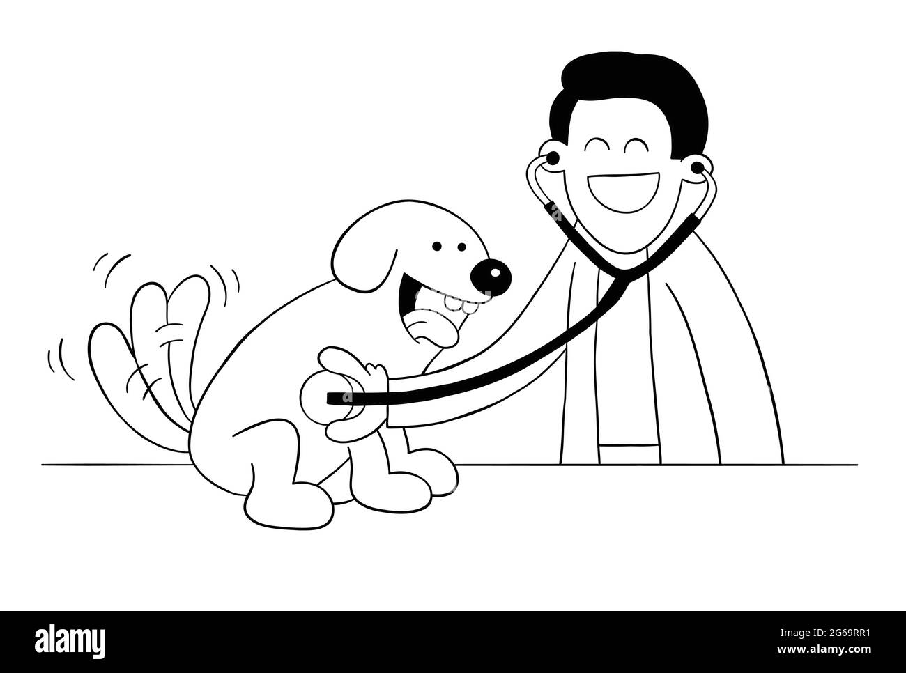 cartone animato con cane - 8 Veterinario del cartone animato che esamina il cane con stetoscopio, illustrazione vettoriale. Contorno nero e colore bianco Immagine e Vettoriale - Alamy