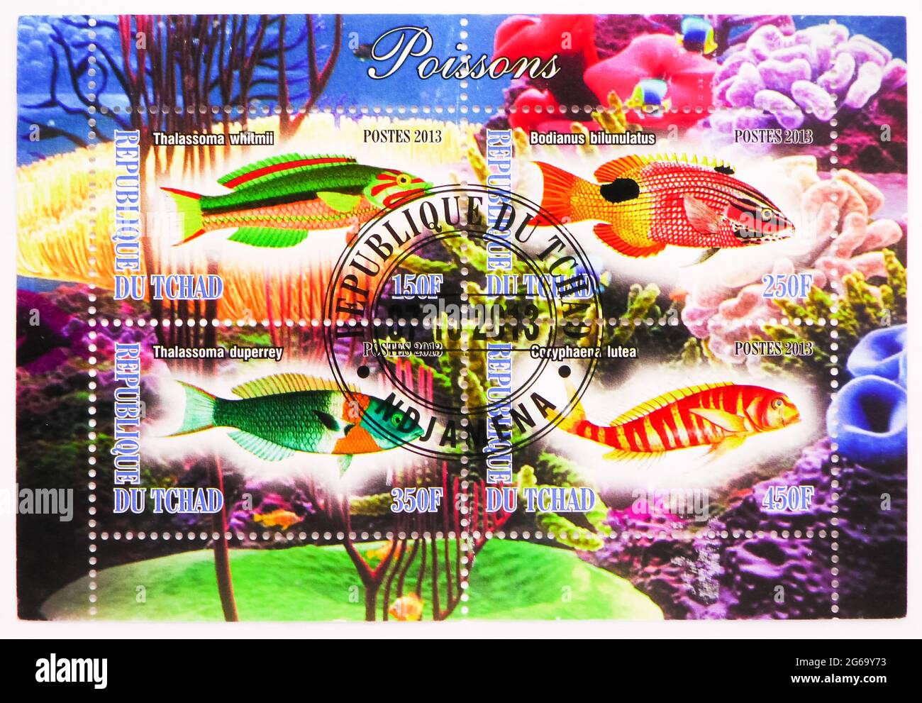 MOSCA, RUSSIA - 28 MARZO 2020: Quattro francobolli stampati in Ciad mostra veleni serie, circa 2013 Foto Stock