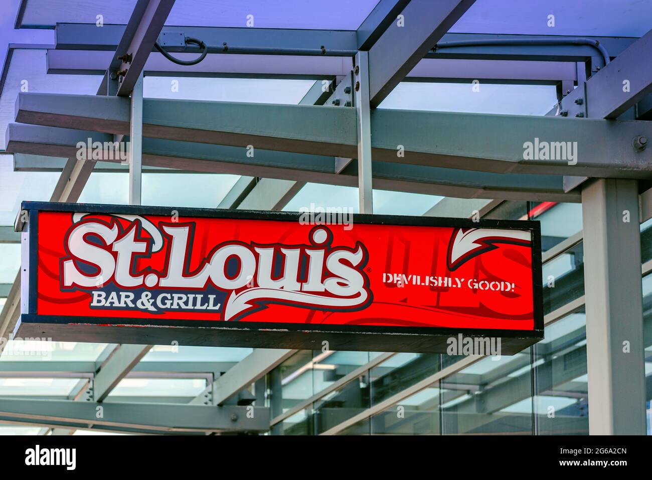 Cartello per il ristorante St. Louis Bar and Grill nel centro di Toronto, Canada Foto Stock