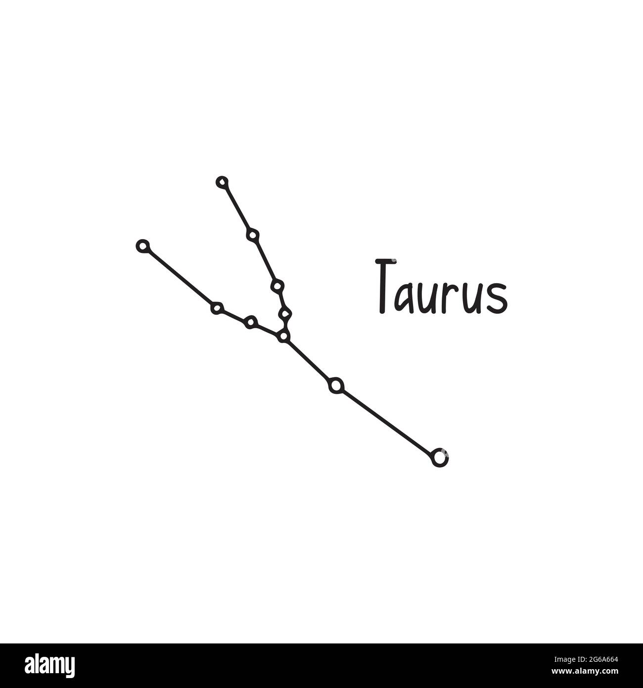 Costellazione Toro. Illustrazione del doodle vettoriale in bianco e nero isolata. Spazio dell'universo, astronomia, segno zodiacale Illustrazione Vettoriale