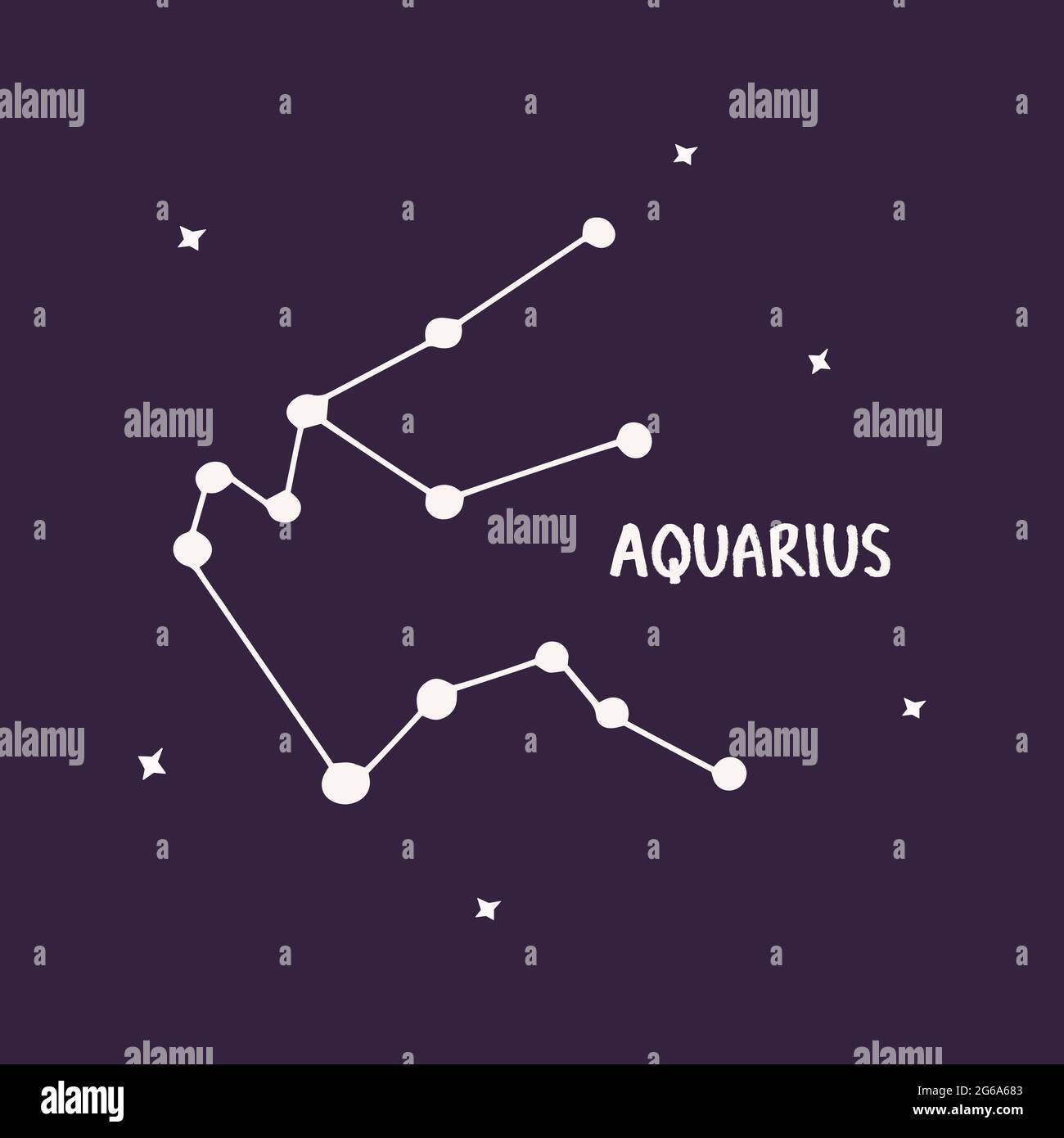 Costellazione di Acquario. Vettore colorato disegnata a mano illustrazione sfondo blu con stelle. Spazio dell'universo, astronomia, segno zodiacale Illustrazione Vettoriale