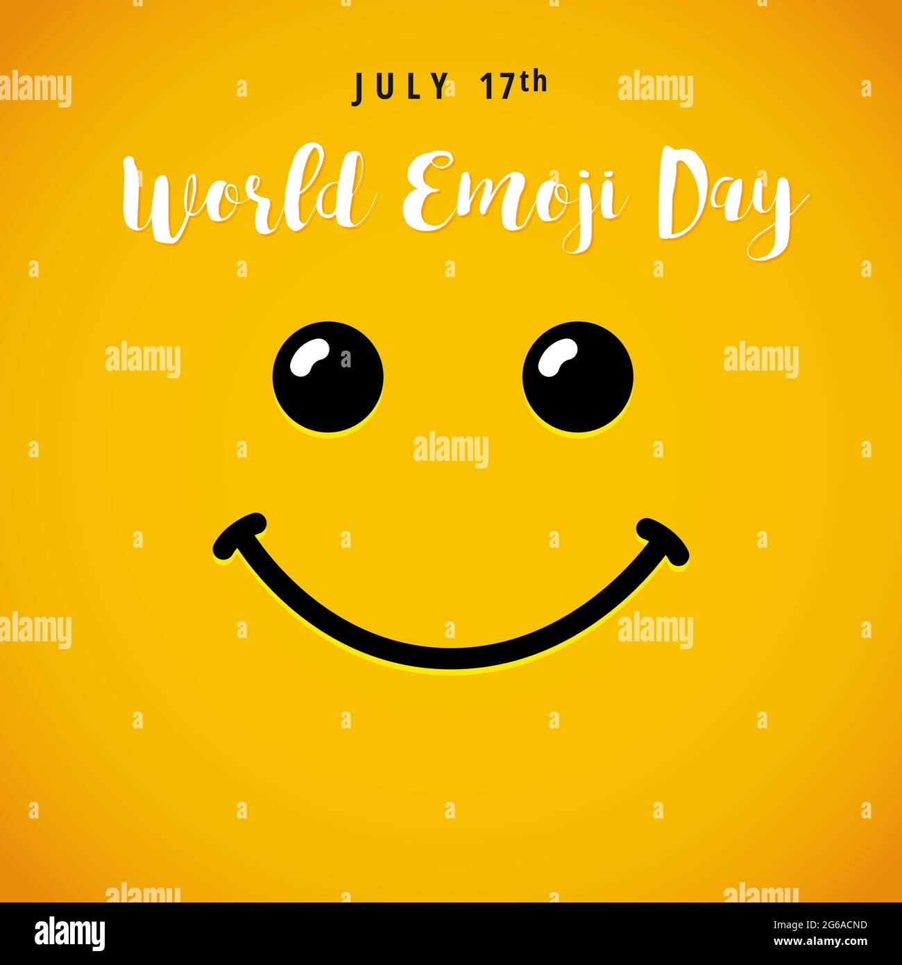 Felice mondo emoji giorno creativo quadrato congrats. Modello grafico astratto isolato. Icone sorridenti e testo luminoso. Segno vettore. Simpatico colore divertente Illustrazione Vettoriale