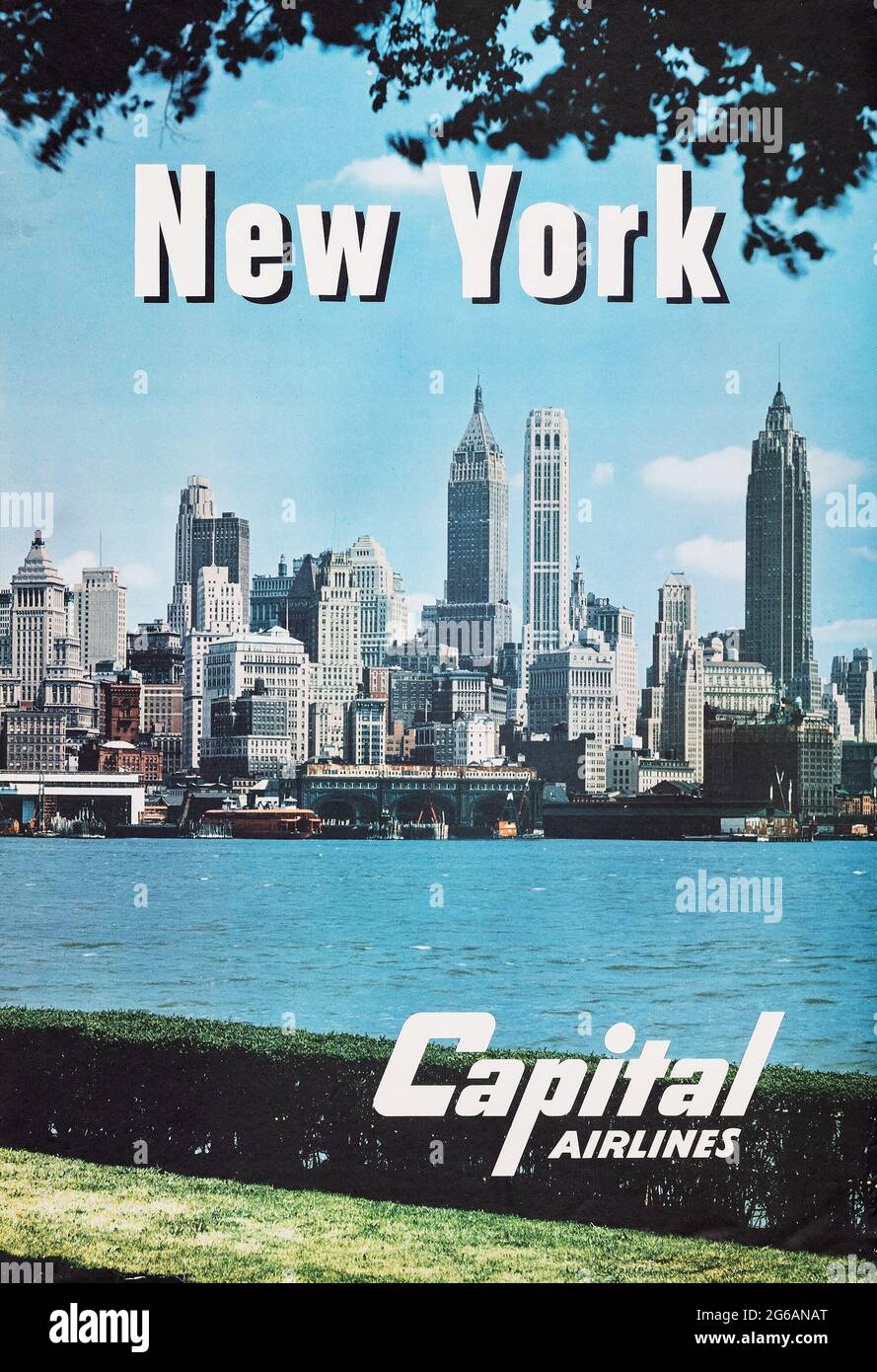 Poster di viaggio New York, grattacieli a Manhattan (Capital Airlines, c.. 1960) Foto Stock