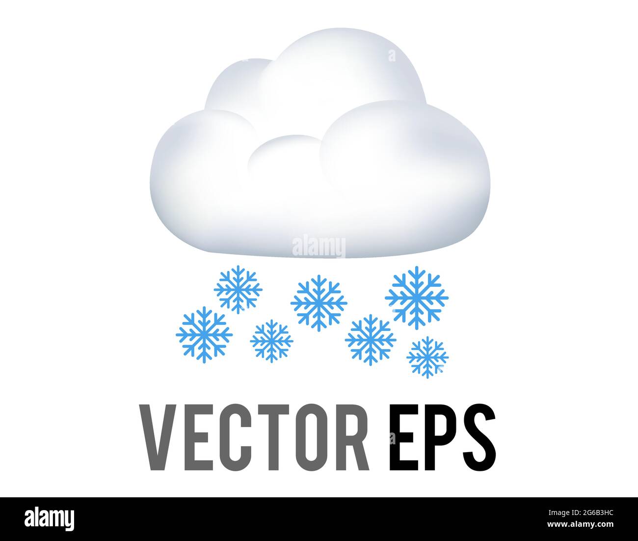 Il vettore isolato fiocchi di neve blu che cadono dall'icona nuvola bianca Illustrazione Vettoriale