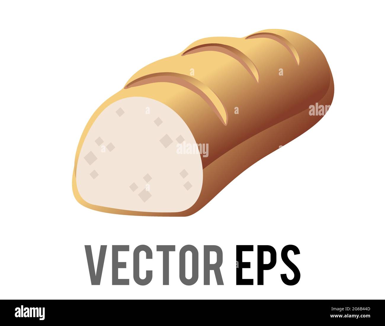 Il vettore isolato marrone lungo, sottile filone di baguette Francia pane icona con punteggio sulla crosta dorata marrone Illustrazione Vettoriale