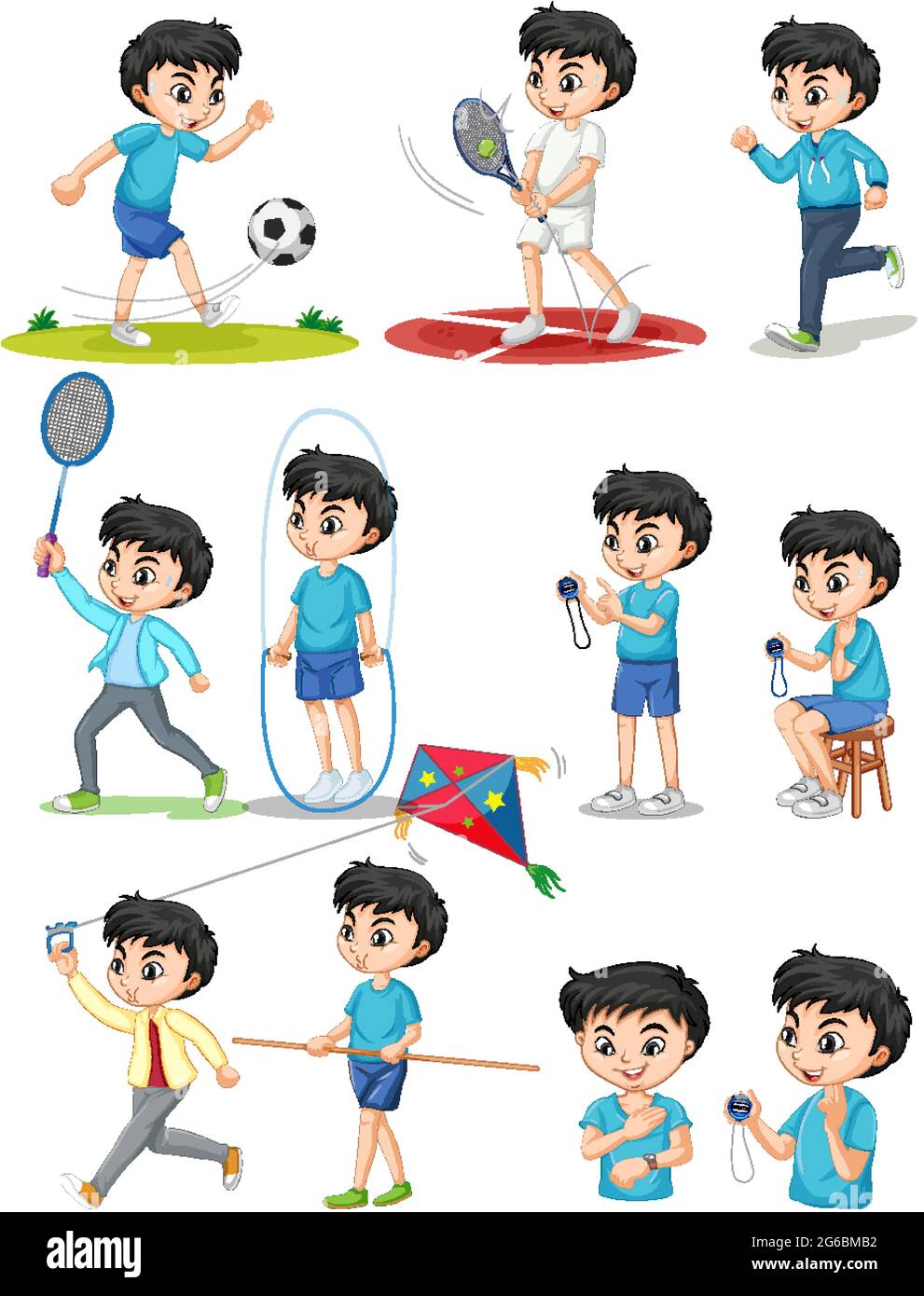 Set di ragazzi che fanno diversi tipi di illustrazione sportiva Illustrazione Vettoriale