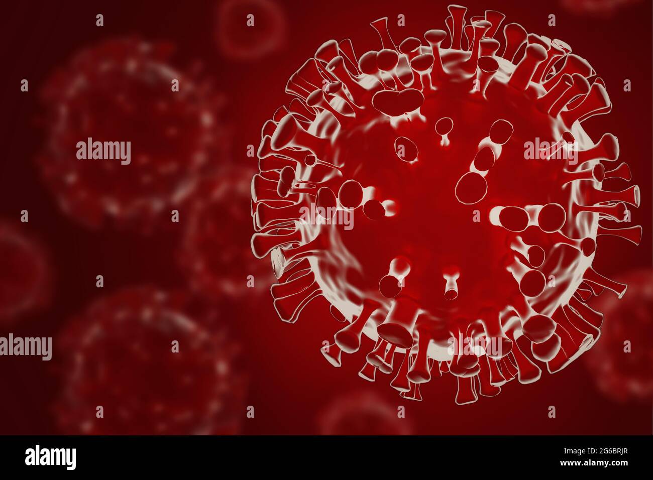 Ceppo indiano Covid 19. Mutazione del coronavirus. illustrazione 3d della variante delta covid-19 su sfondo rosso. Foto Stock