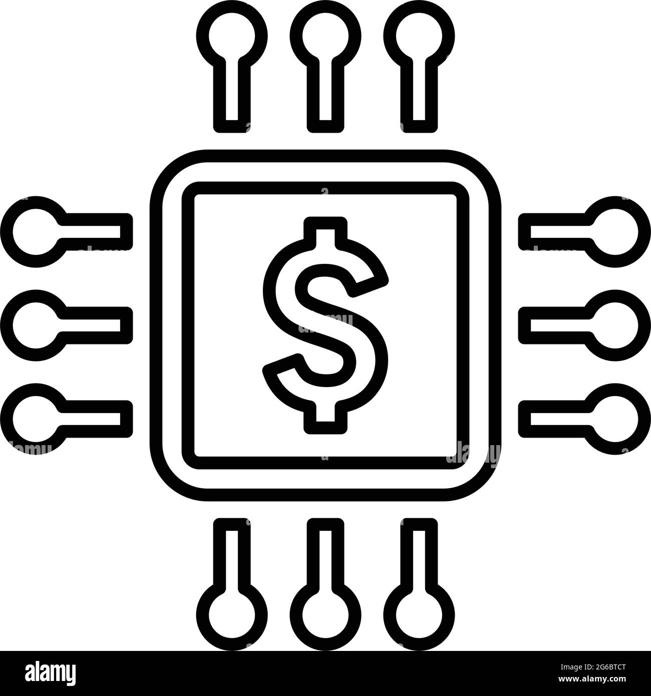 Chip, processore, icona di pagamento è isolata su sfondo bianco. Da utilizzare per la grafica e il web design o per scopi commerciali. File EPS vettoriale. Illustrazione Vettoriale