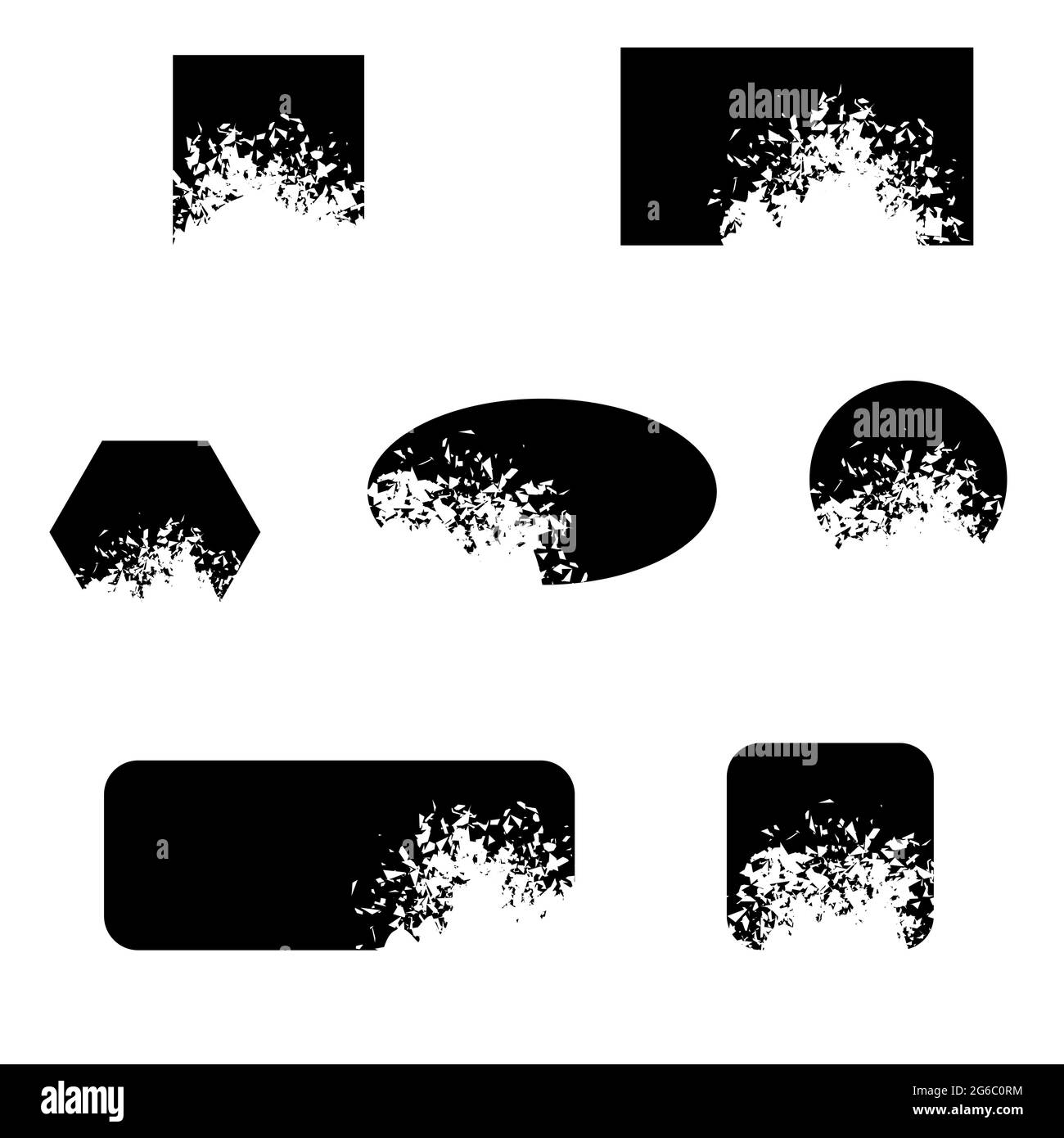 Forme di distruzione quadrate e a cerchio isolate su sfondo bianco. Set di striscioni Illustrazione Vettoriale