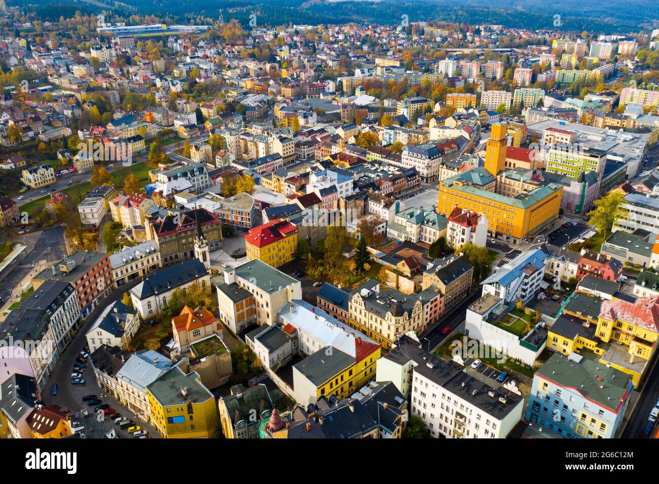 Veduta aerea di Jablonec nad Nisou, Regione Liberec Foto Stock