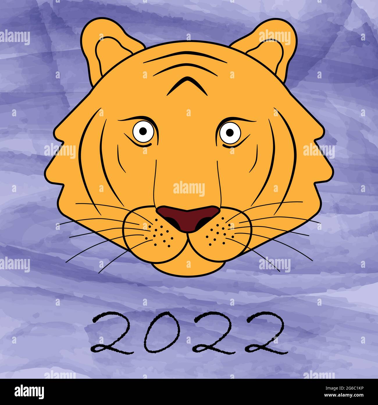 una cartolina con la faccia tigre su uno sfondo blu acquerello è un simbolo dell'anno Illustrazione Vettoriale