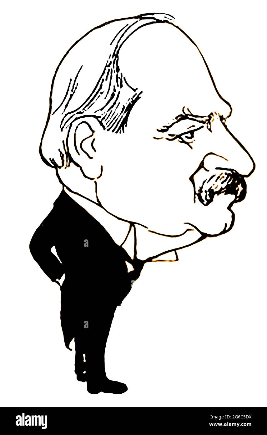 J P Morgan, banchiere di Wall Street e finanziere , da un libro di caricature cartoon di personaggi famosi del tempo di Giovanni Viafora (USA) --- John Pierpont Morgan ( 1837 – 1913) Foto Stock