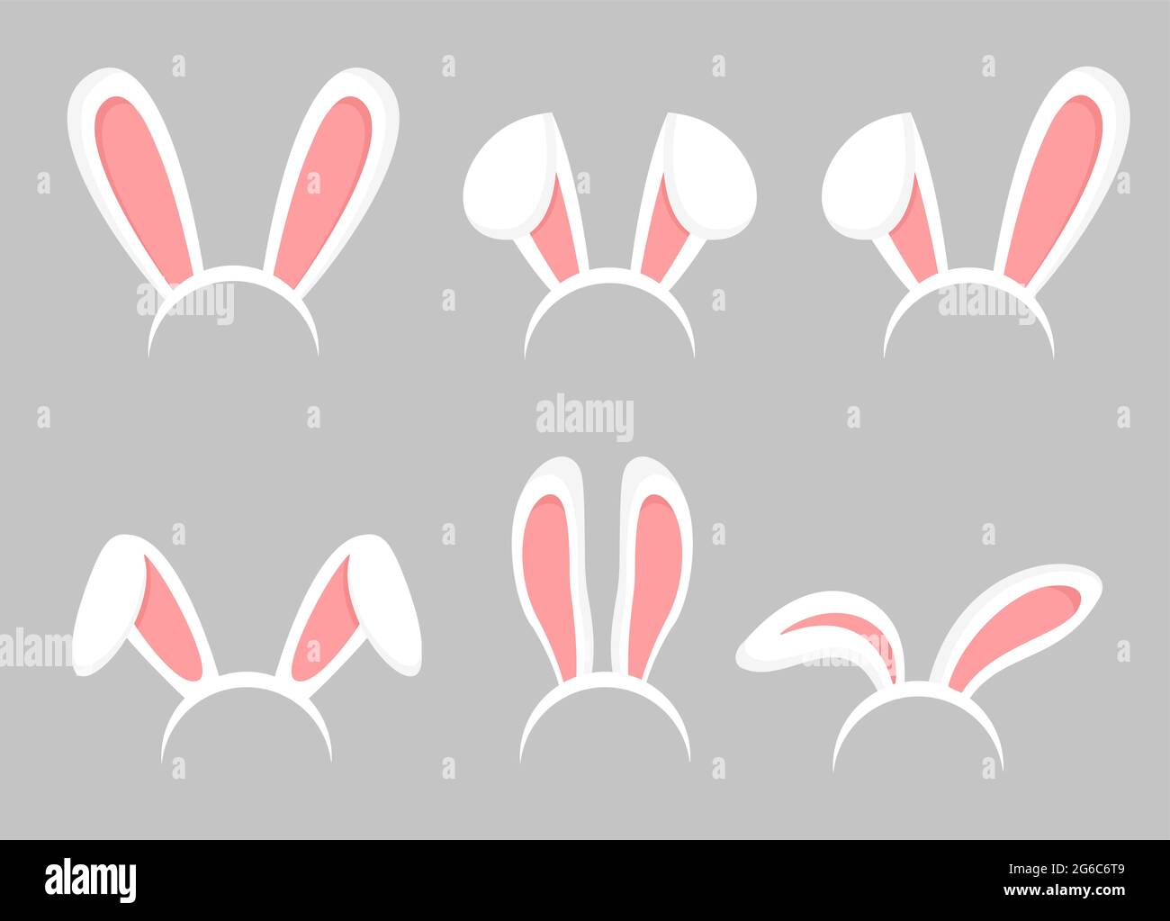 Insieme di illustrazioni vettoriali di orecchie di cartone animato conigliato di Pasqua. Coniglietto animale, maschera di coniglio raccolta orecchie in stile cartoon piano. Illustrazione Vettoriale