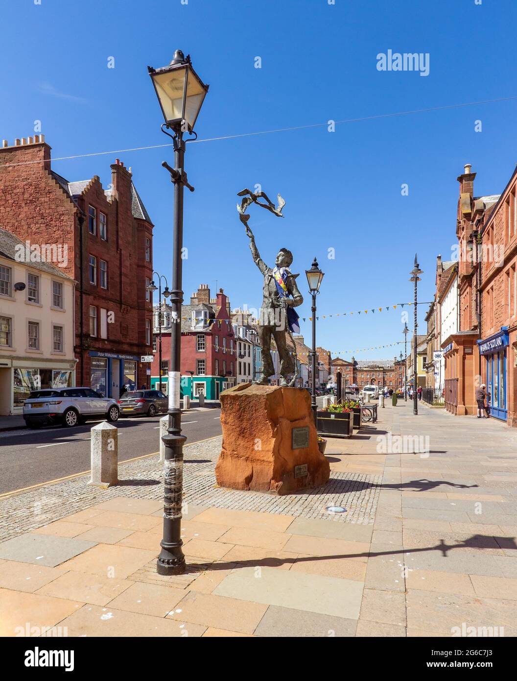 Statua di John Muir sulla High Street a Dunbar, Scozia, Regno Unito Foto Stock