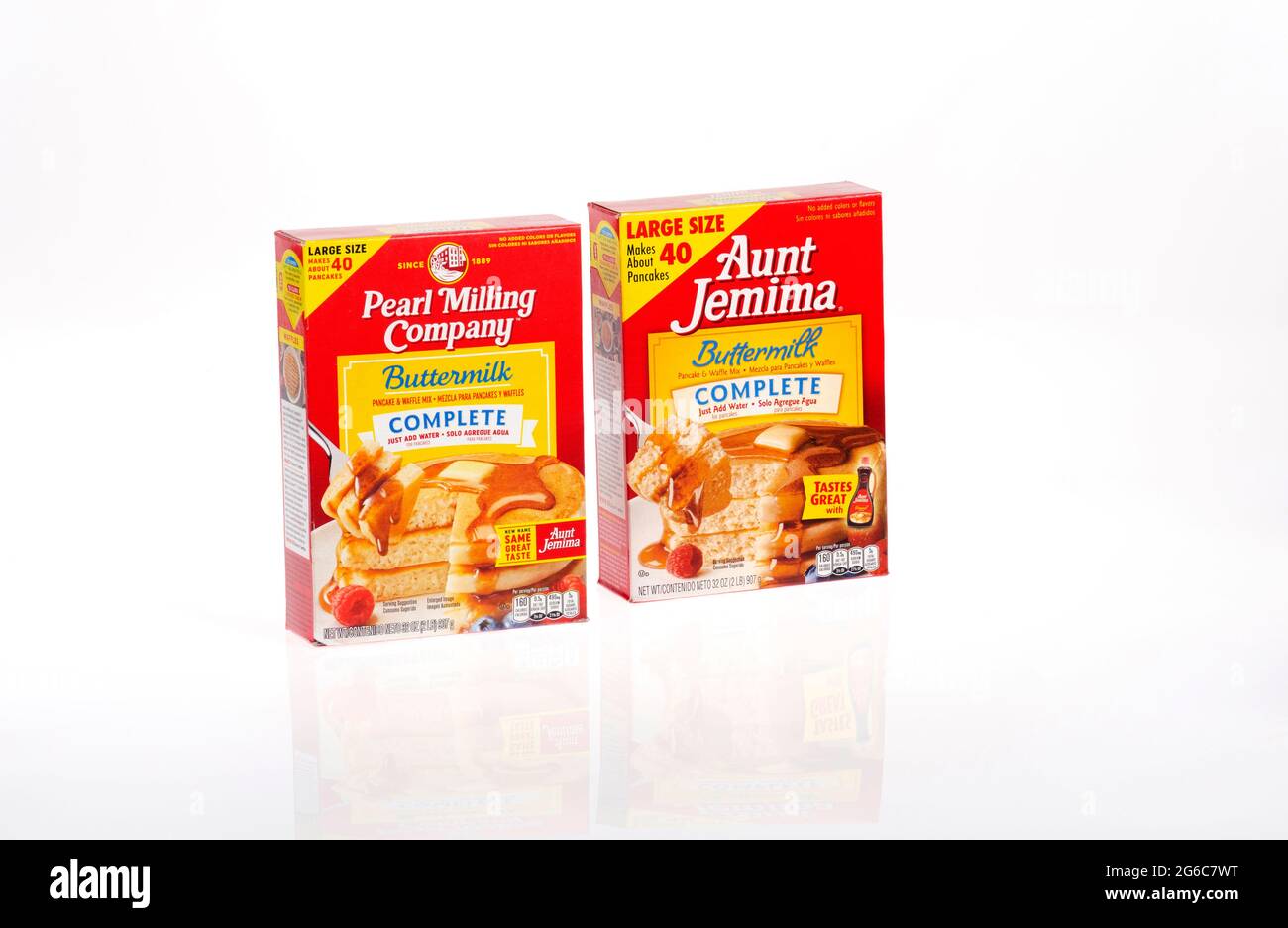 Scatole di miscelazione Pearl Milling & Aunt Jemima Pancake Foto Stock