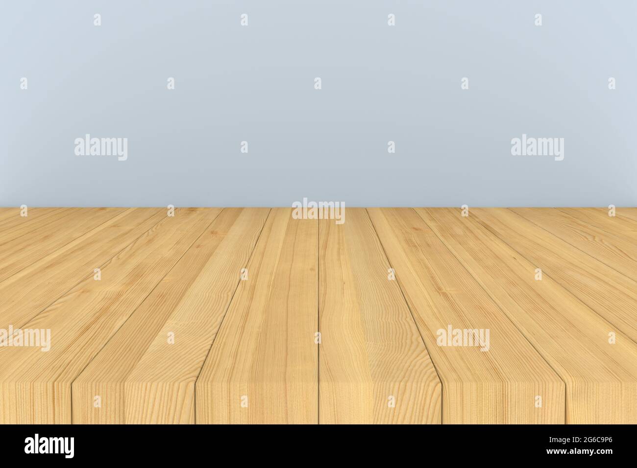 Pavimento in legno con parete blu. Spazio vuoto. Illustrazione 3D Foto Stock