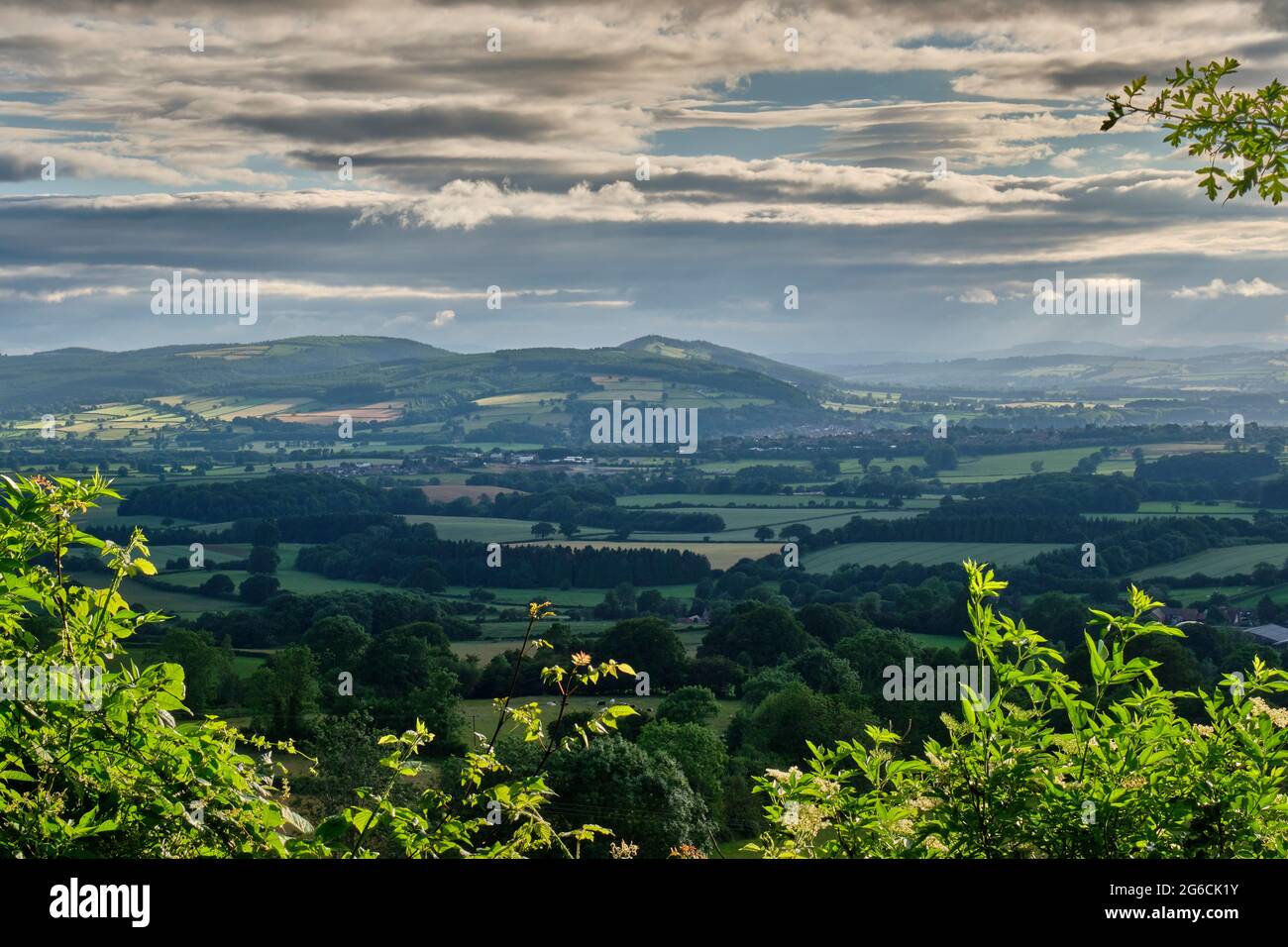 Ludlow e Mortimer Forest e i confini gallesi, visti da vicino Knowbury, Ludlow, Shropshire Foto Stock