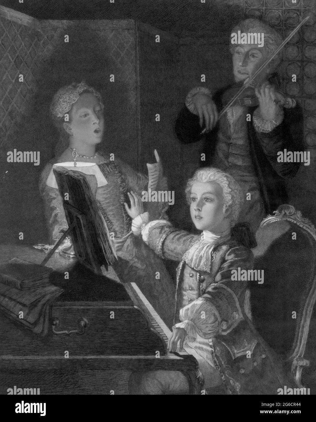 EUROPA - circa 1762 - UN giovane Wolfgang Amadeus Mozart (1756-1791) che prova la sua XII messa - Foto: Geopix/J Scherrer Foto Stock