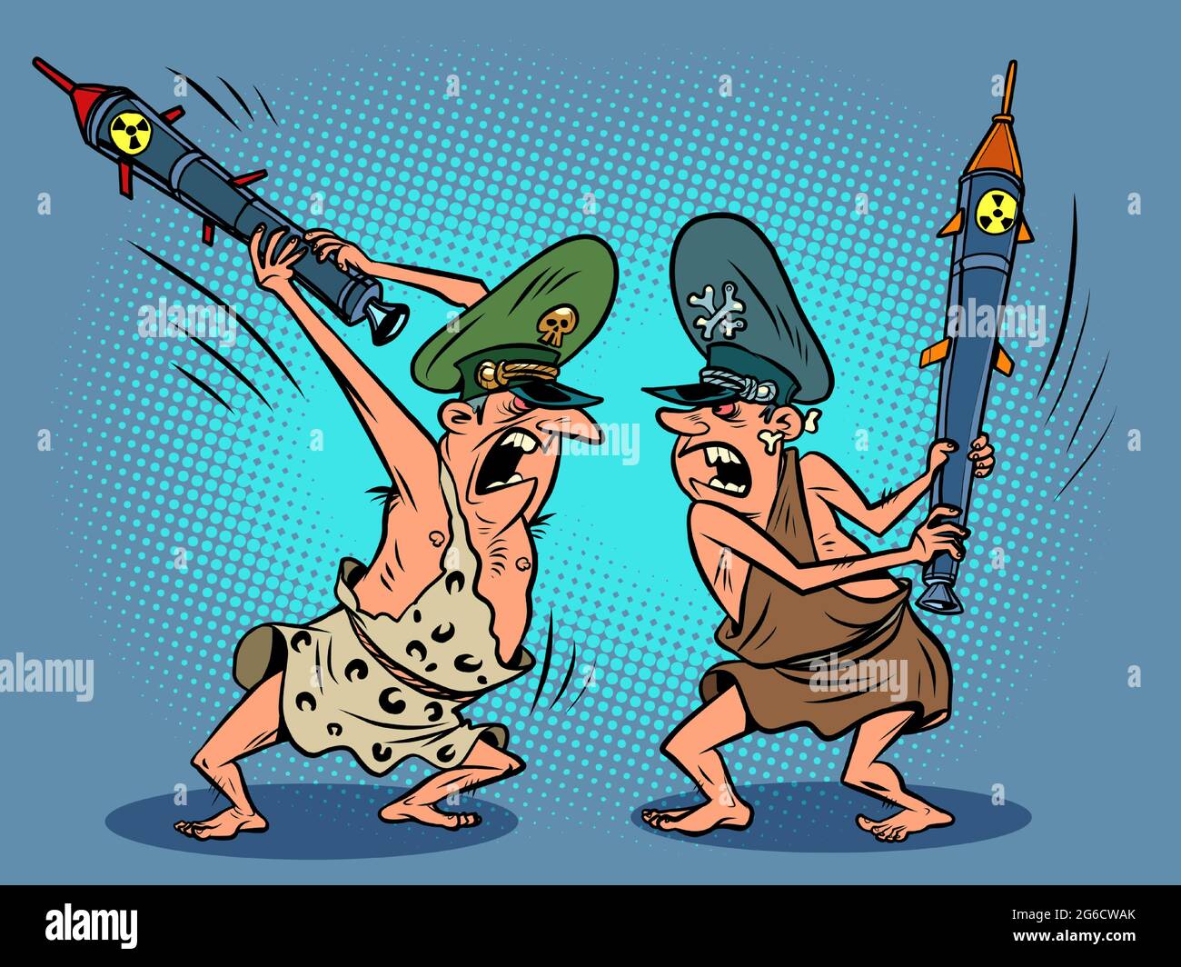 militaristi, generali militari combattono con missili, come i primitivi savaggi Illustrazione Vettoriale