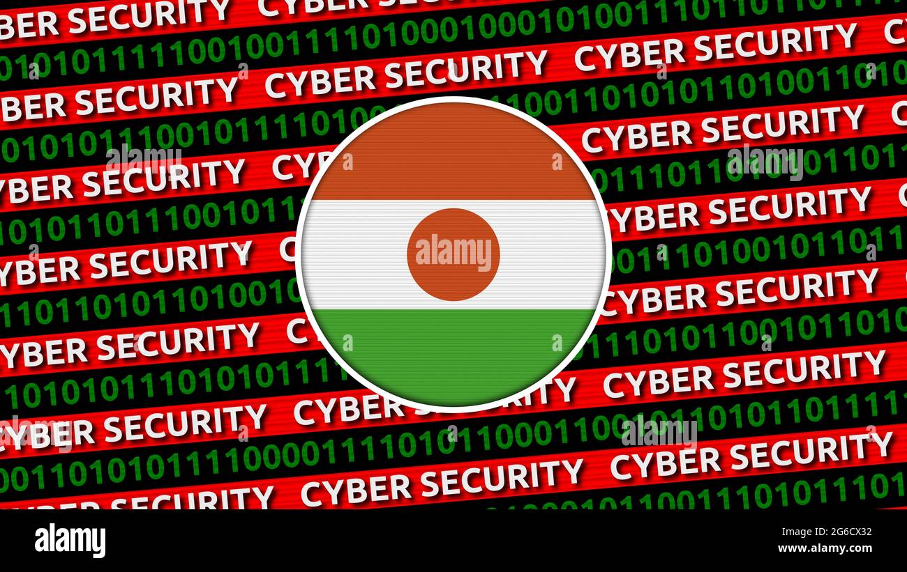Cyber Security Title with Niger flag - 3D Illustration tessuto texture Foto Stock
