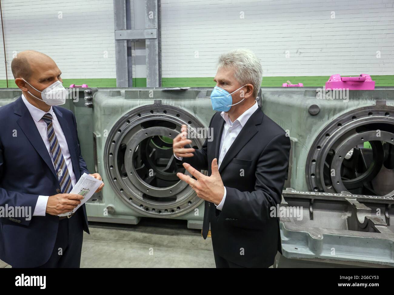 Uebach-Palenberg, Renania Settentrionale-Vestfalia, Germania - il Ministro dell'economia dell'NRW Andreas Pinkwart visita la fabbrica di macchine del Gruppo NEA Foto Stock