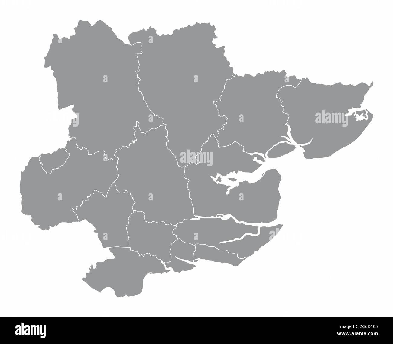 La carta amministrativa della contea di Essex isolata su sfondo bianco, Inghilterra Illustrazione Vettoriale